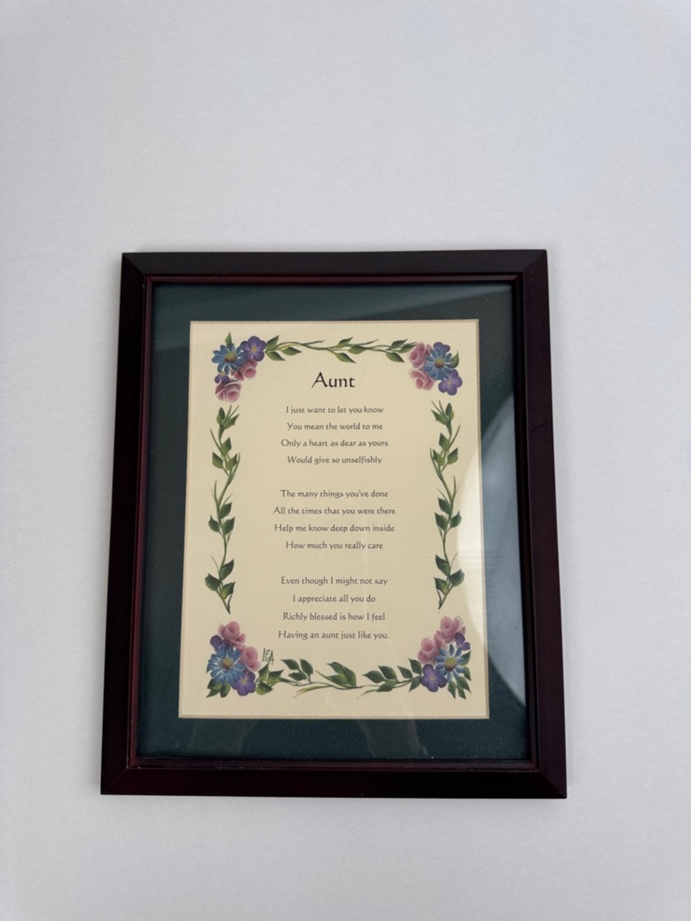 Framed 'Aunt' Poem Wall Art in Dark Brown with Green Mat